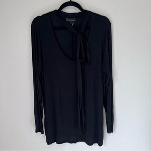 i Jeans By Buffalo Black Julee Tie Neck Long Sleeve Tunic Stretch Top Large NWOT